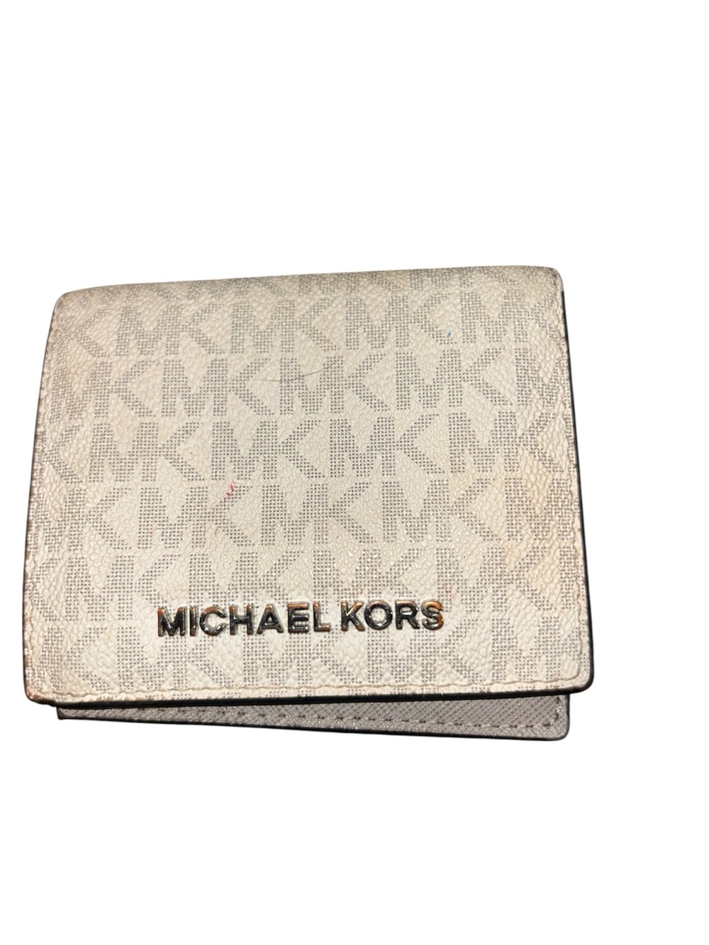 Michael Kors Small Logo Card Holder Wallet in Light Beige with Gold Hardware